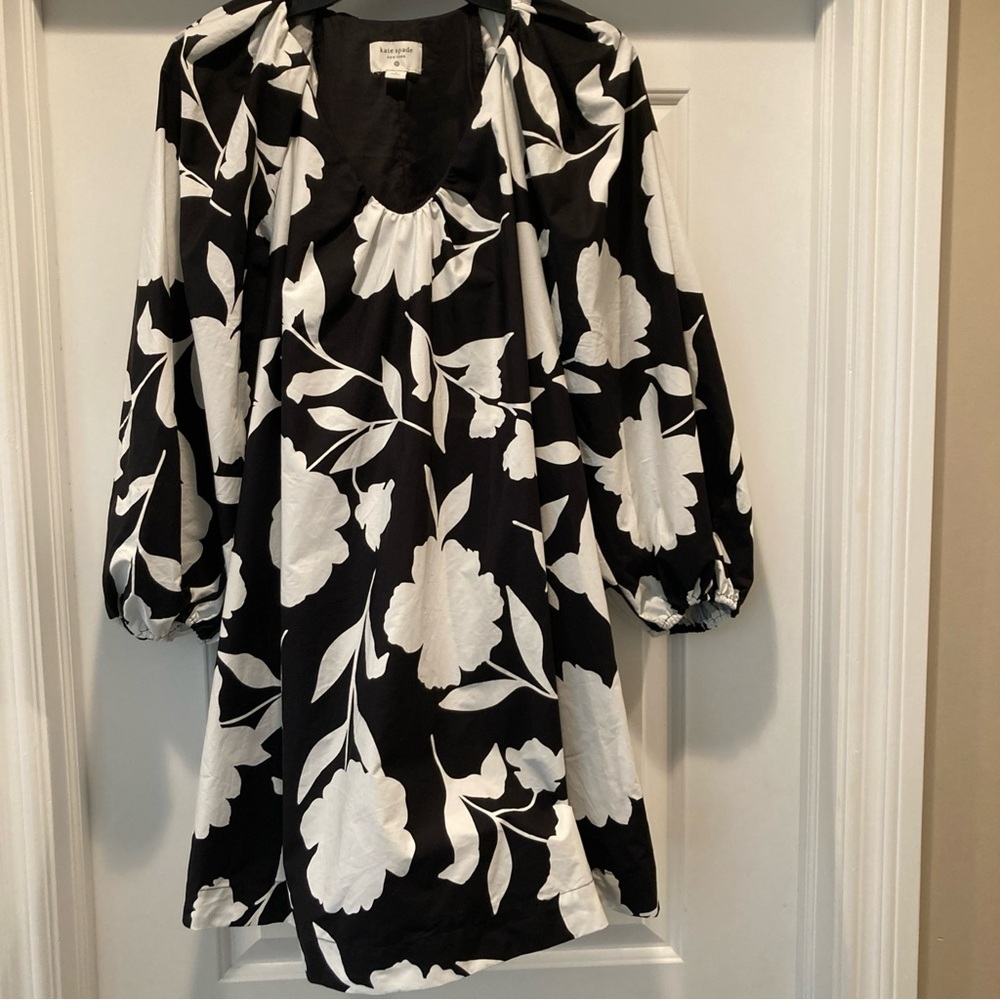 Kate Spade For Target Dress Sz S Black & White Floral Long Sleeve Oversize NWOT